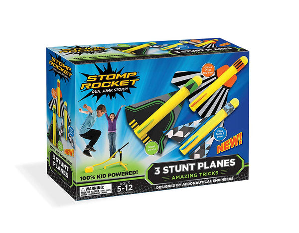 Stomp Rocket Stunt Planes - 3 Foam Plane Toys for Boys and Girls - Outdoor Rocket Toy Gift for Ages 5 (6, 7, 8) and Up