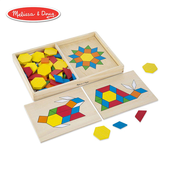 Melissa & Doug Pattern Blocks and Boards Classic Toy (Developmental Toy, Wooden Shape Blocks, Double-Sided Boards, 120 Shapes & 5 Boards)