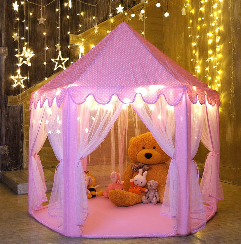 Monobeach Princess Tent Girls Large Playhouse Kids Castle Play Tent with Star Lights Toy for Children Indoor and Outdoor Games, 55'' x 53'' (DxH)