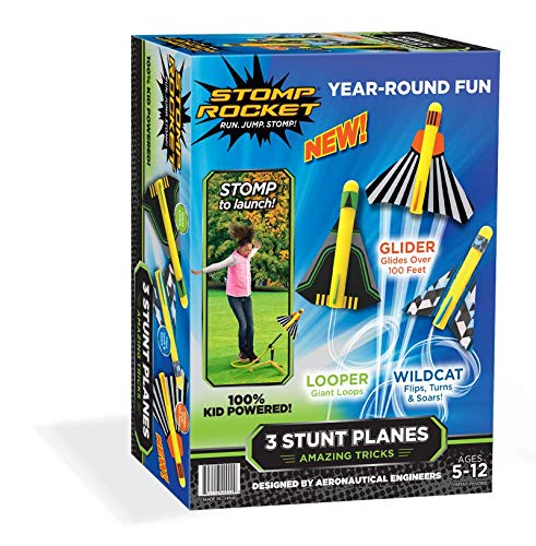 Stomp Rocket Stunt Planes - 3 Foam Plane Toys for Boys and Girls - Outdoor Rocket Toy Gift for Ages 5 (6, 7, 8) and Up